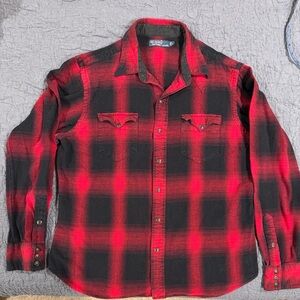 Vintage Ralph Lauren western ranch style red black check men’s large snap shirt